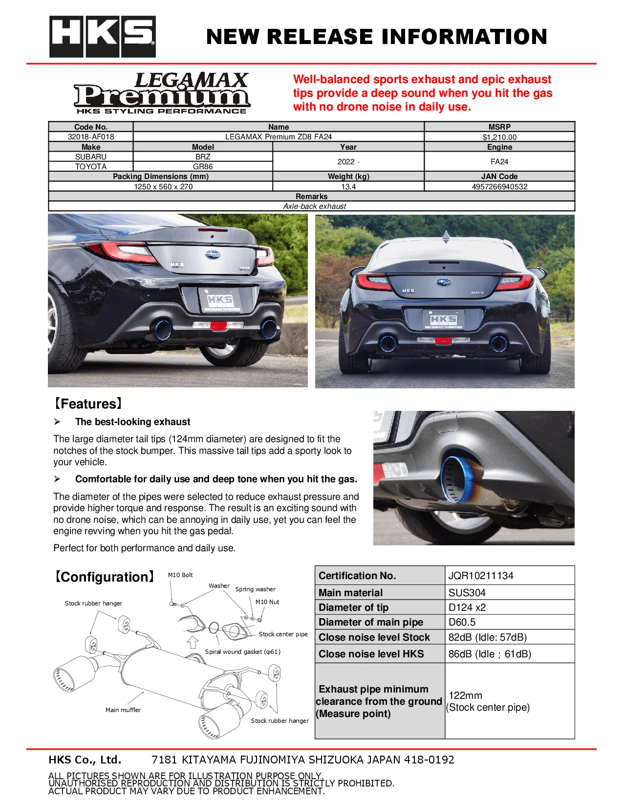 HKS LEGAMAX Premium FA24 ZD8 Axleback Exhaust System - 2022+ Toyota GR86 / Subaru BRZ - Image 5